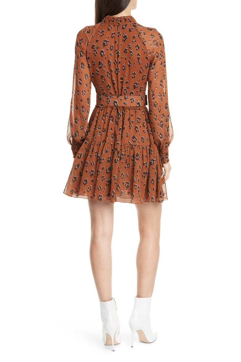 Leopard Print Long Sleeve Belted Silk Minidress, Alternate, color, LIGHT TOBACCO LEOPARD