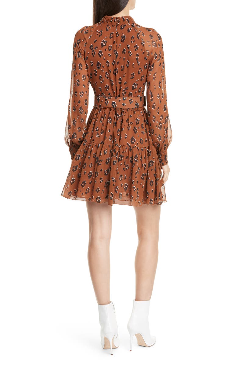 NICHOLAS Leopard Print Long Sleeve Belted Silk Minidress, Alternate, color, 