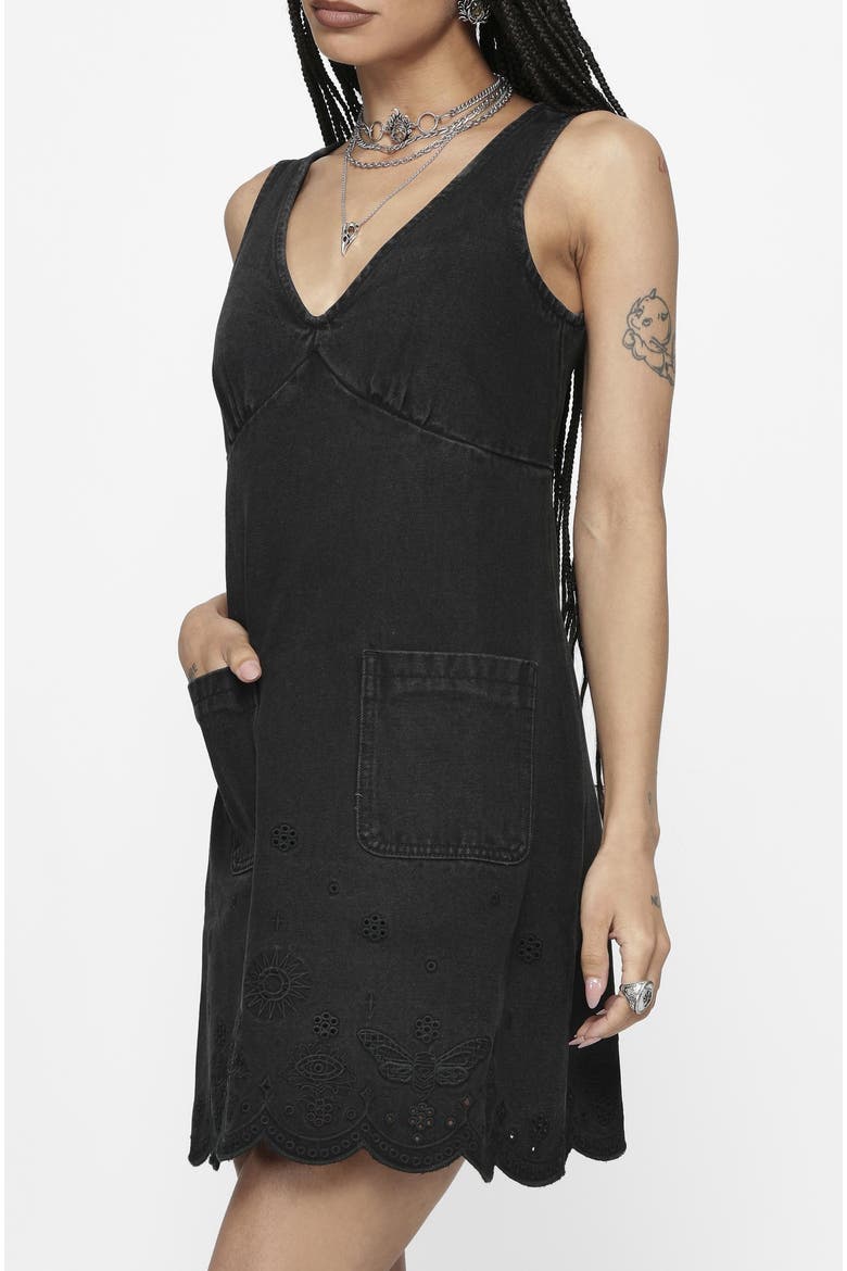 Ayr Broderie Denim Pinafore Dress, Alternate, color, Black