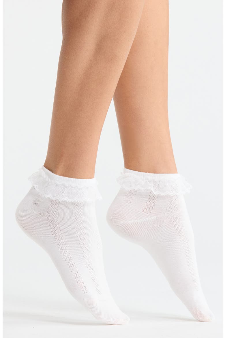 Sammi Lace Cuff Cotton Blend Pointelle Quarter Socks, Main, color, WHITE