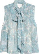 Cinq à Sept Hendrix Lois Paisley Pleated Tie Neck Top