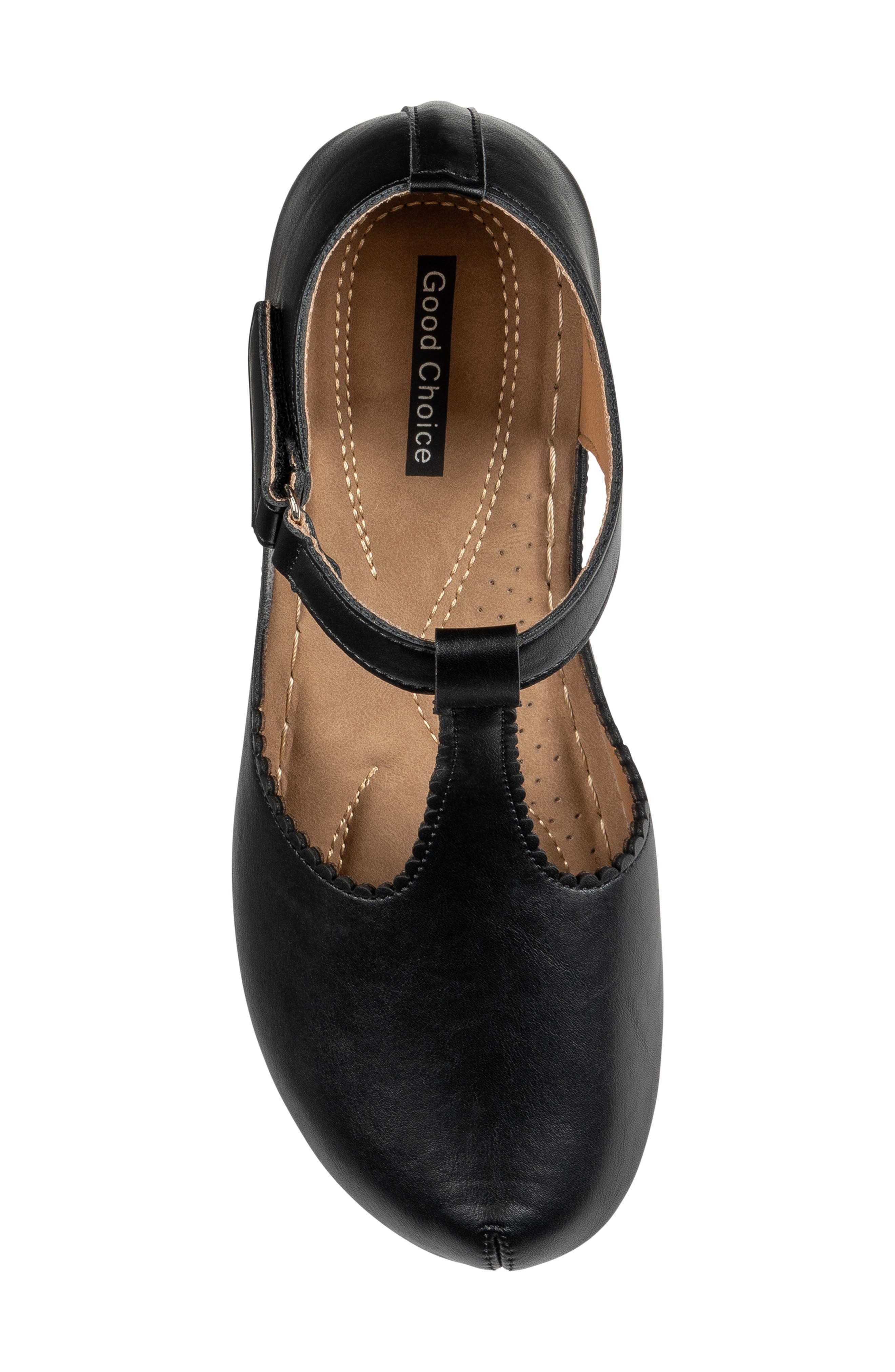 Mondo Faux Leather T-Strap Wedge Clog, Alternate, color, BLACK