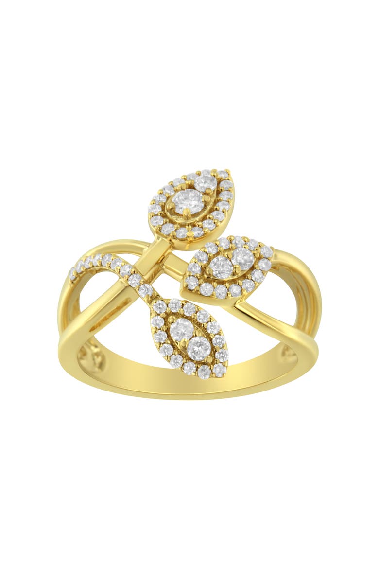 10K Yellow Gold 1/2 Cttw Diamond Layered Crossover Triple Leaf Bypass Ring, Alternate, color, Yellow Gold