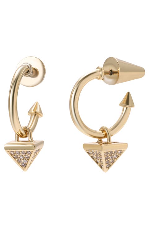 Pav9 Pyramid Charm Hoop Earrings