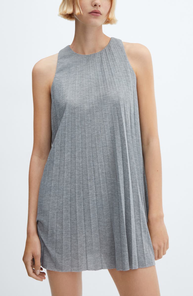 MANGO Pleated Sleeveless Trapeze Minidress, Alternate, color,