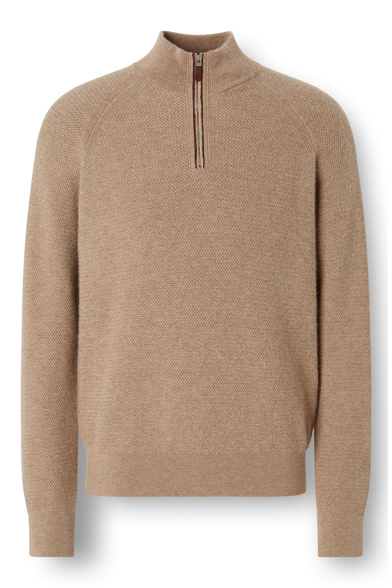 Oasi Cashmere Jacquard Quarter Zip Sweater, Alternate, color, LIGHT BEIGE