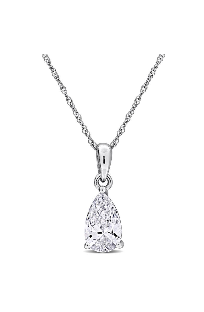 Julianna B. Lab-Grown Diamond Solitaire Pear Necklace 10k, Main, color, White Gold