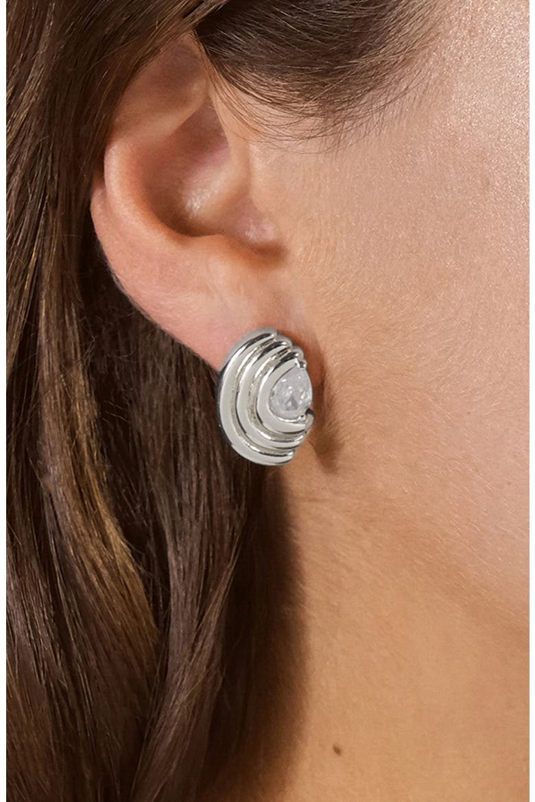 Kouign Amann Cubic Zirconia Stud Earrings, Alternate, color, SILVER