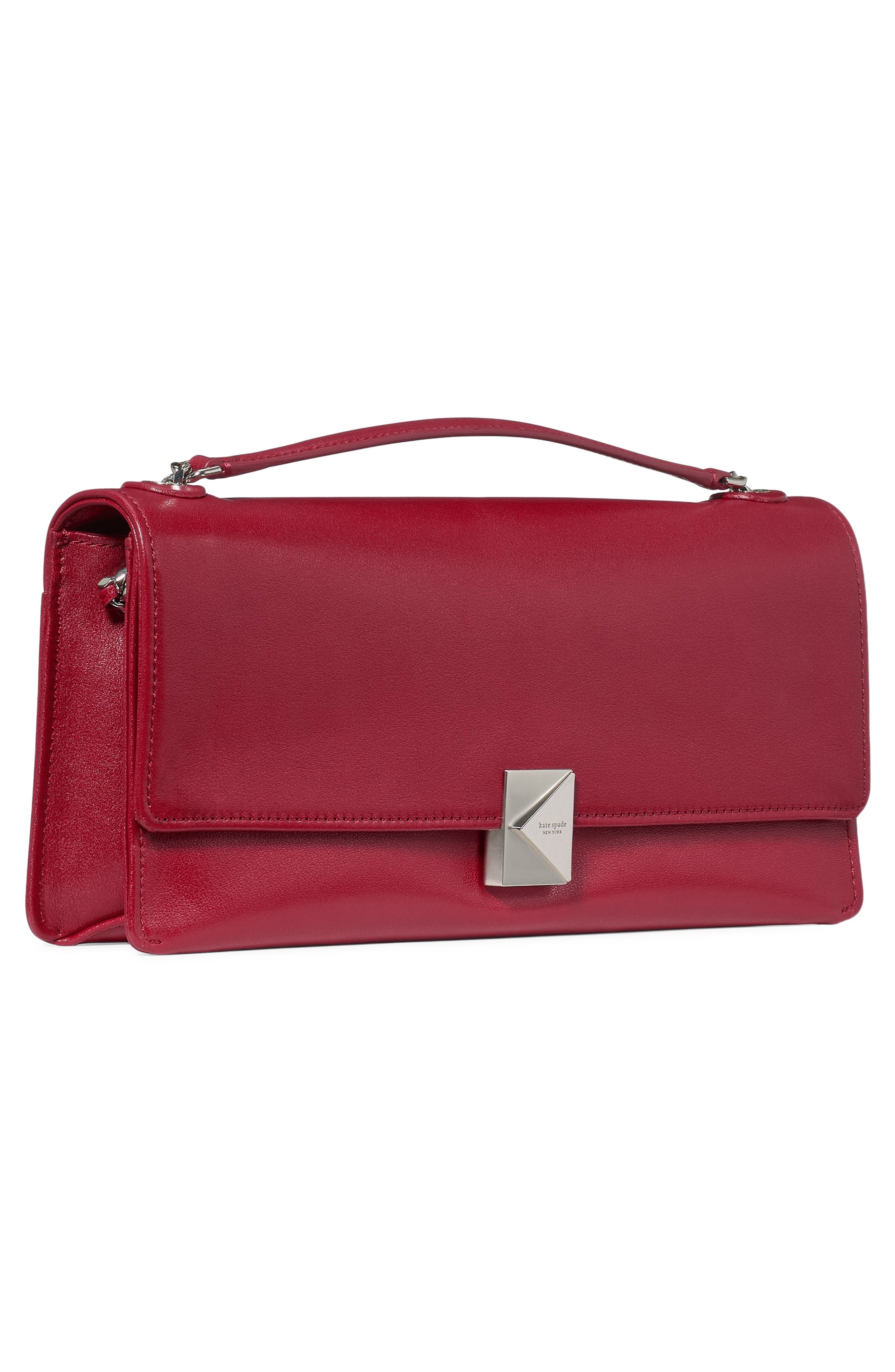 deco fine grain leather convertible chain shoulder bag, Alternate, color, RED JAM