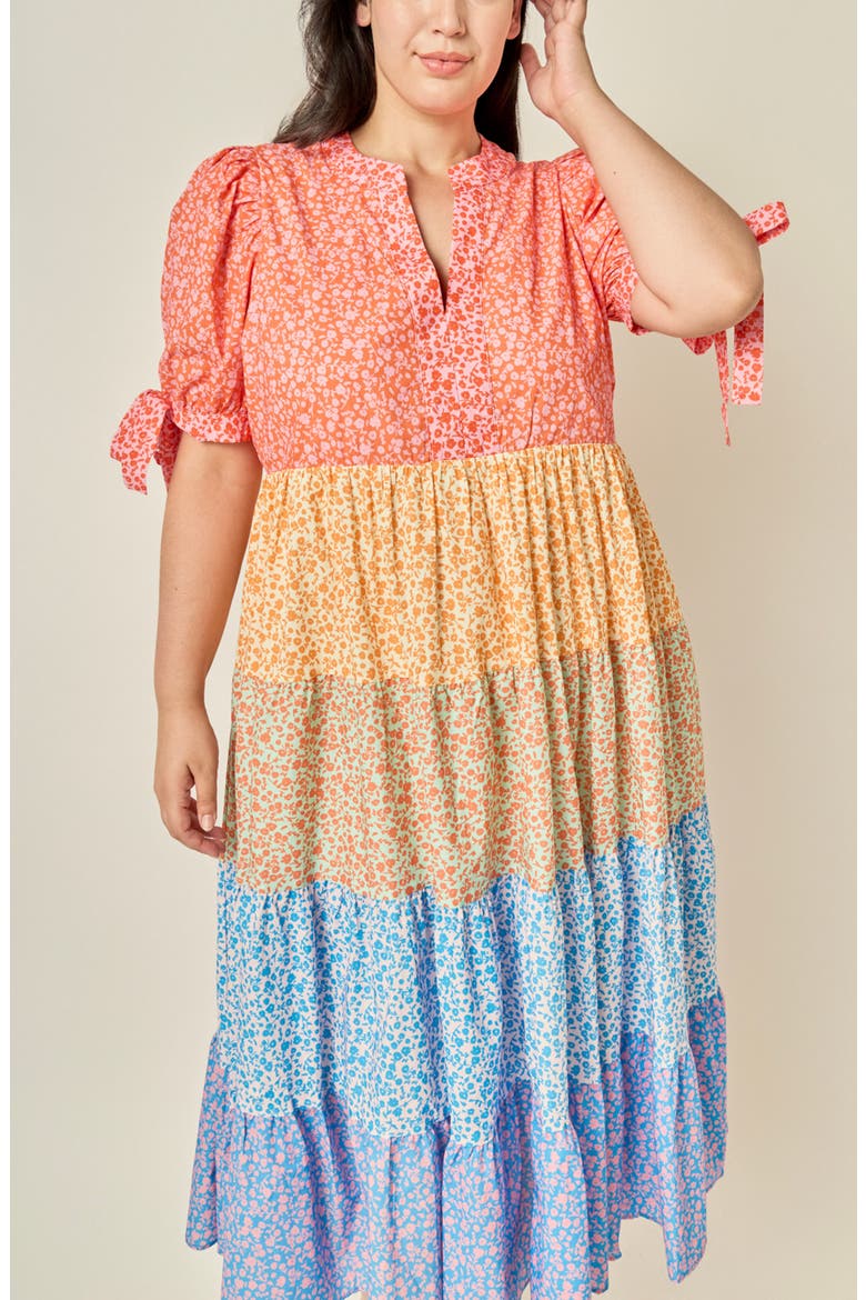 Colorblock Printed Midi Dress, Alternate, color, MULTI