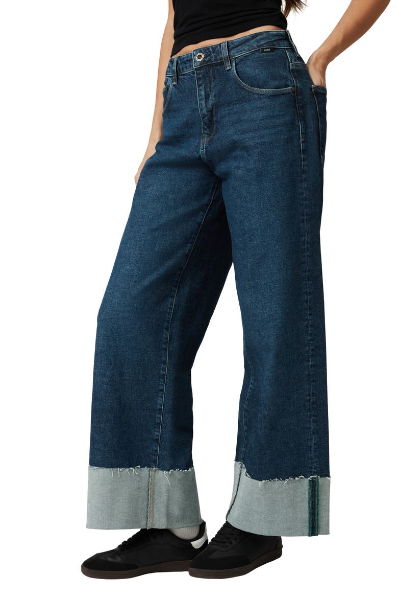 Cathy Cuffed Mid Rise Wide Leg Jeans, Alternate, color, DARK BLUE DENIM