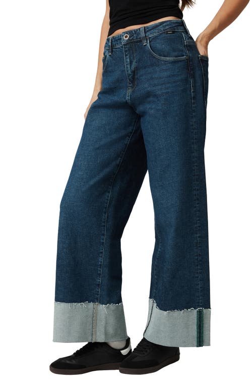 Mavi Jeans Cathy Cuffed Mid Rise Wide Leg Jeans In Dark Blue Denim