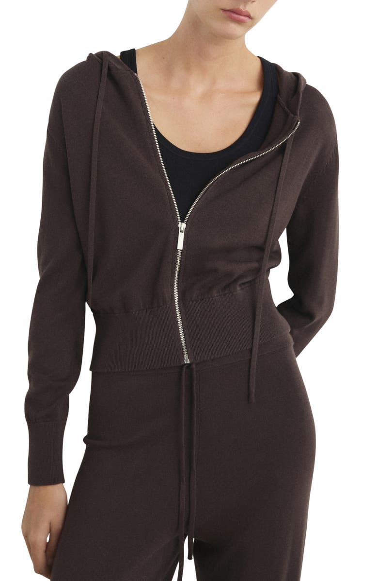 MANGO Front Zip Cardigan Hoodie, Main, color, Chocolate