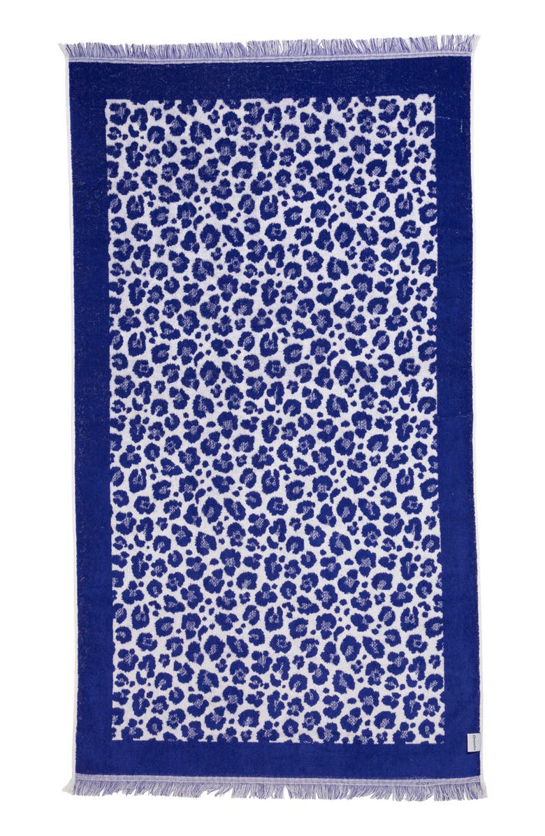 InfuseZen Leopard Print Organic Cotton Full Terry Turkish Towel, Main, color, Blue