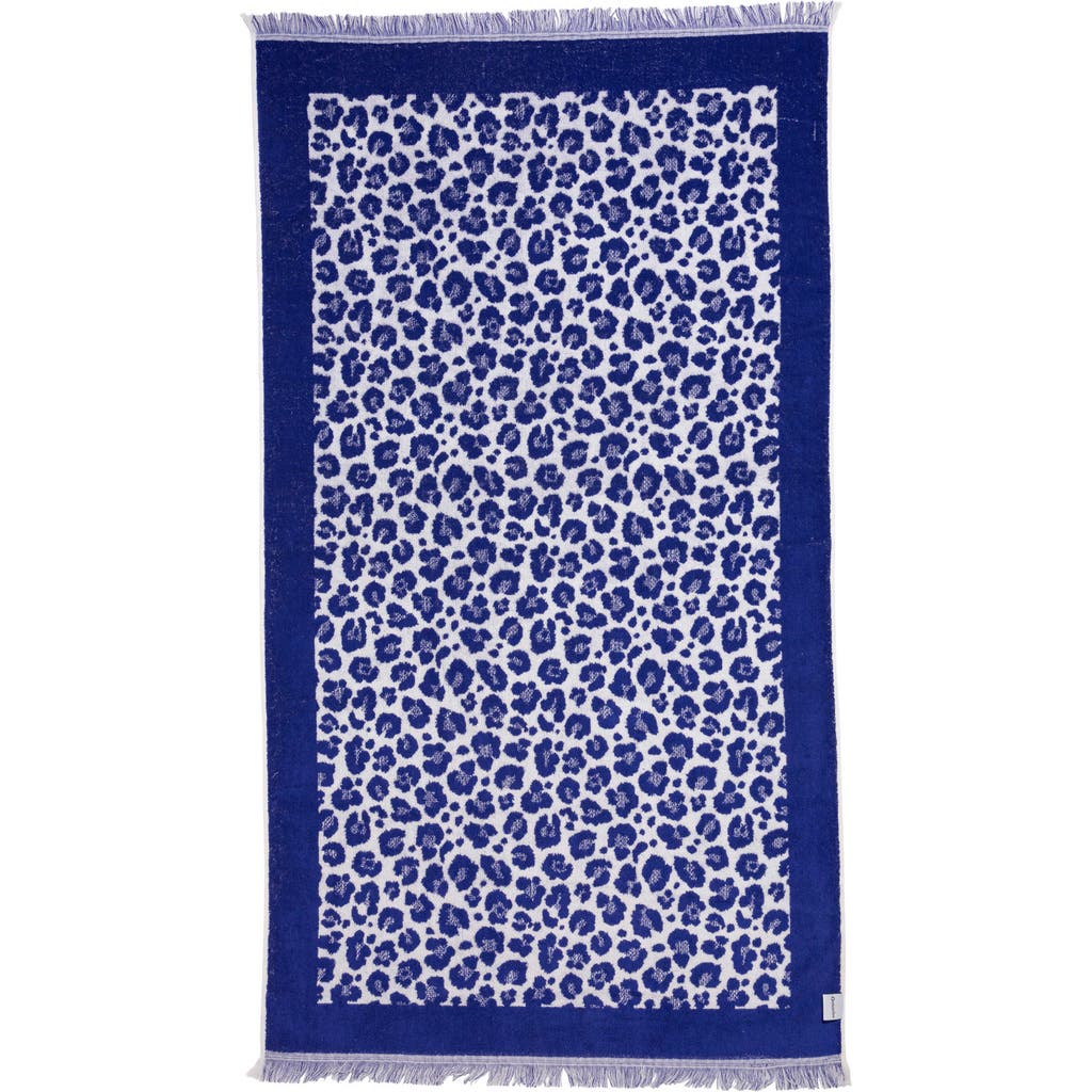 Infusezen Leopard Print Organic Cotton Full Terry Turkish Towel In Blue