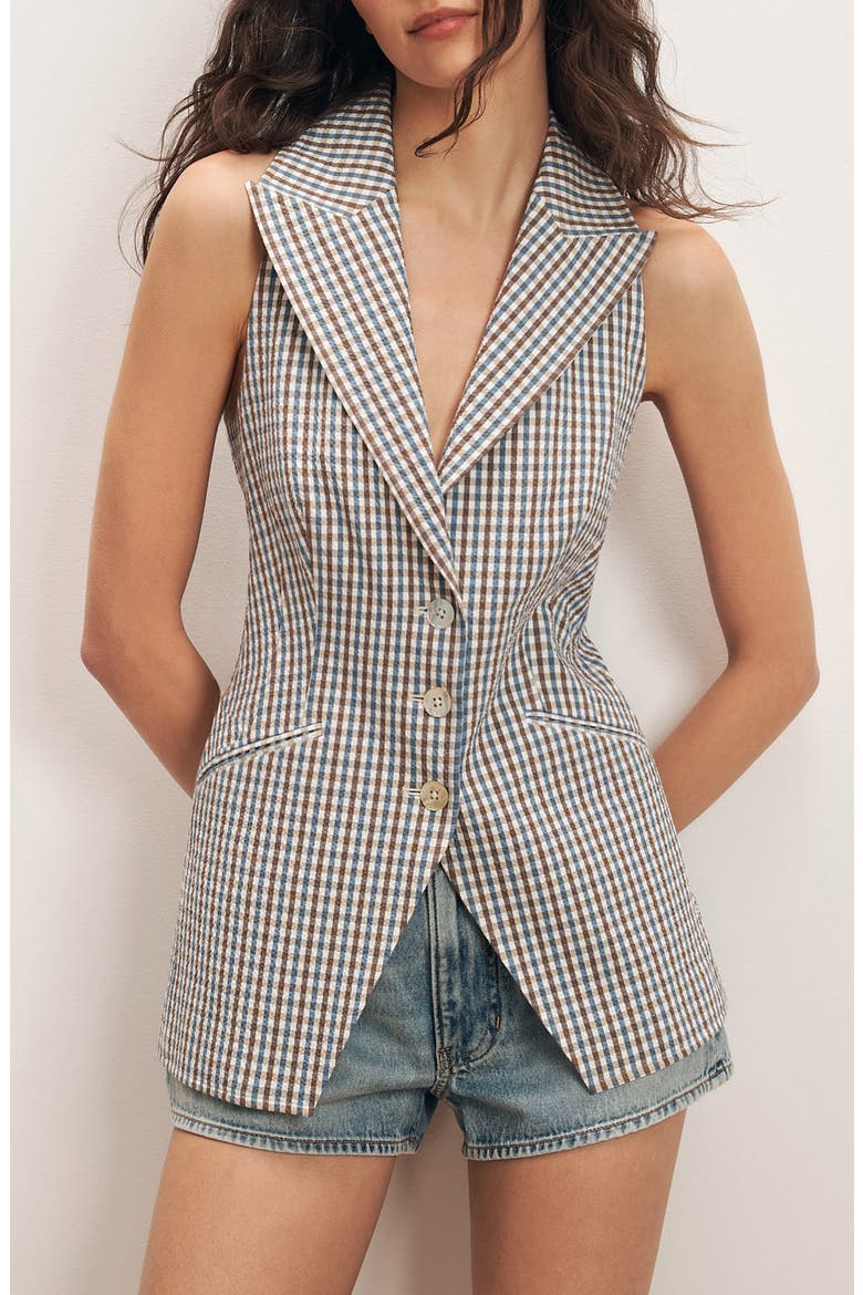 Costa Stretch Cotton Gingham Vest, Main, color, ACORN MULTI
