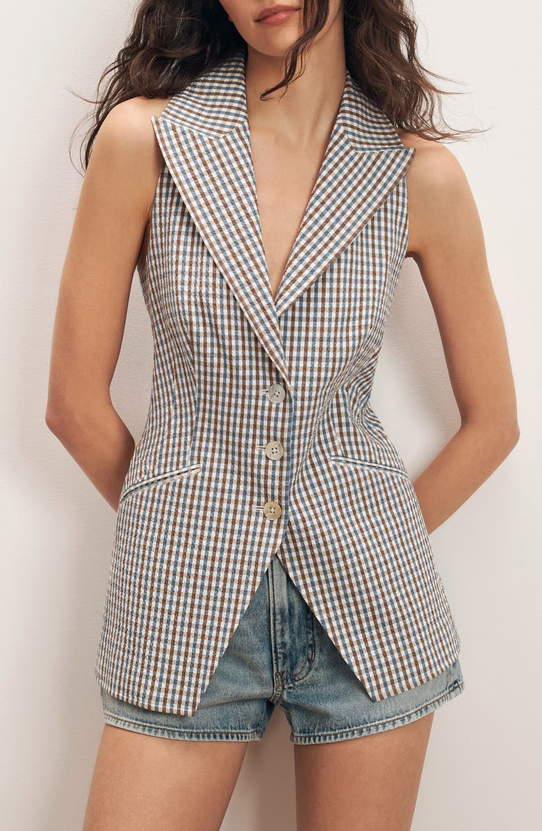Veronica Beard Costa Stretch Cotton Gingham Vest, Main, color, Acorn Multi