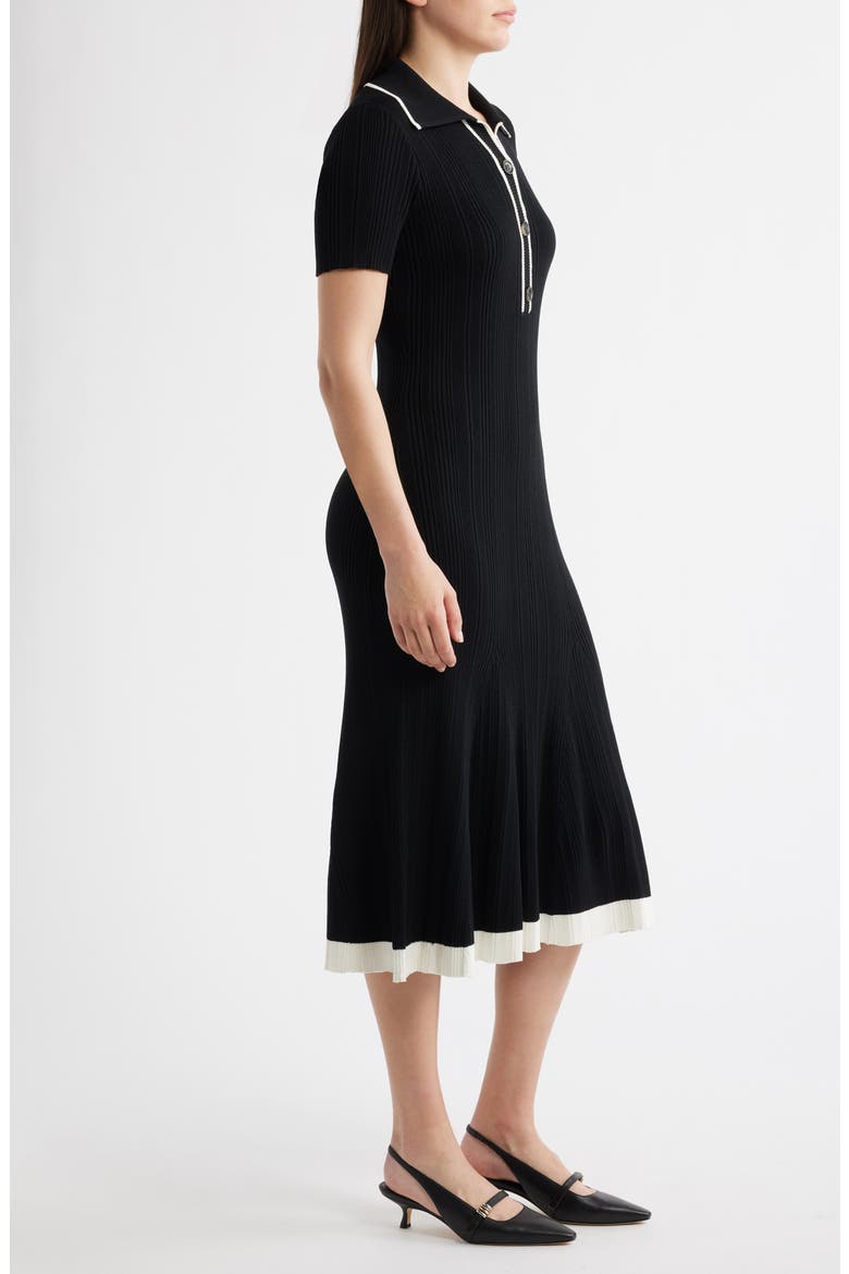 Short Sleeve Rib Polo Sweater Dress, Alternate, color, BLACK/ IVORY