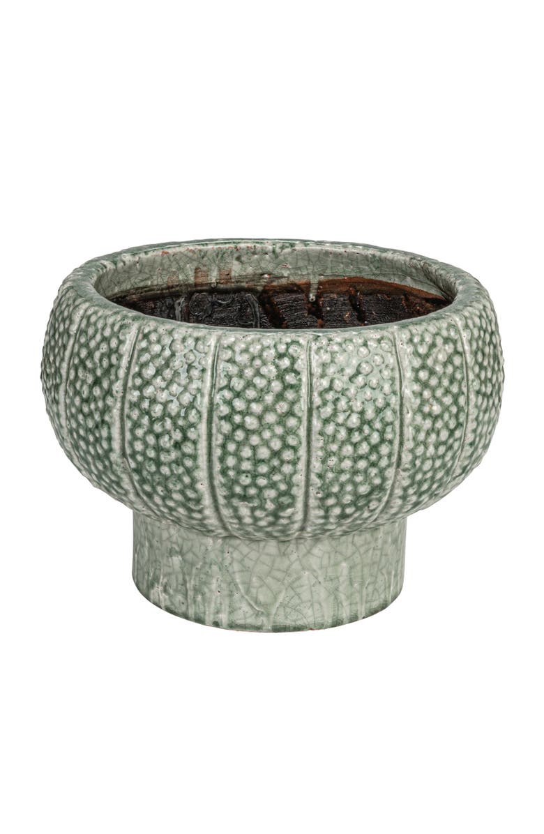 Storied Home Embossed Terra-cotta Footed Vase Planter with Dot Pattern and Crackle Glaze, Green, Main, color, Green