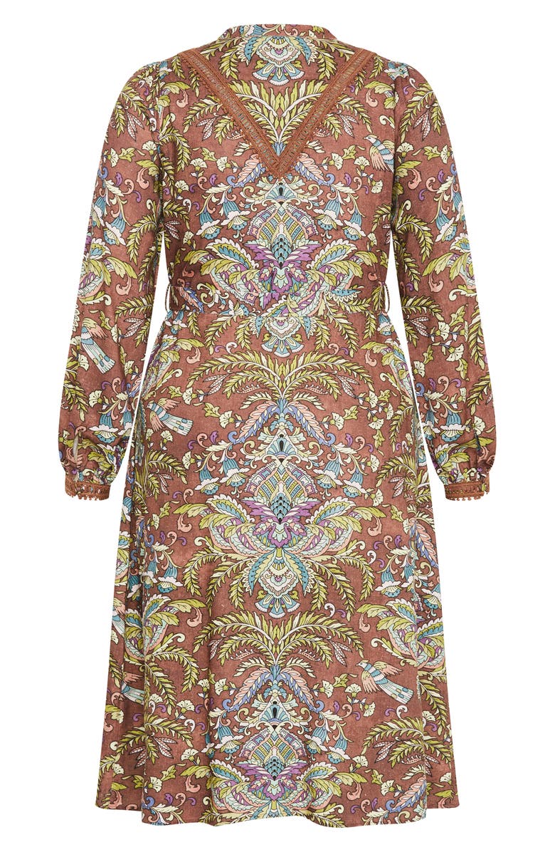 City Chic Sable Long Sleeve Tie Belt Dress, Alternate, color, Print