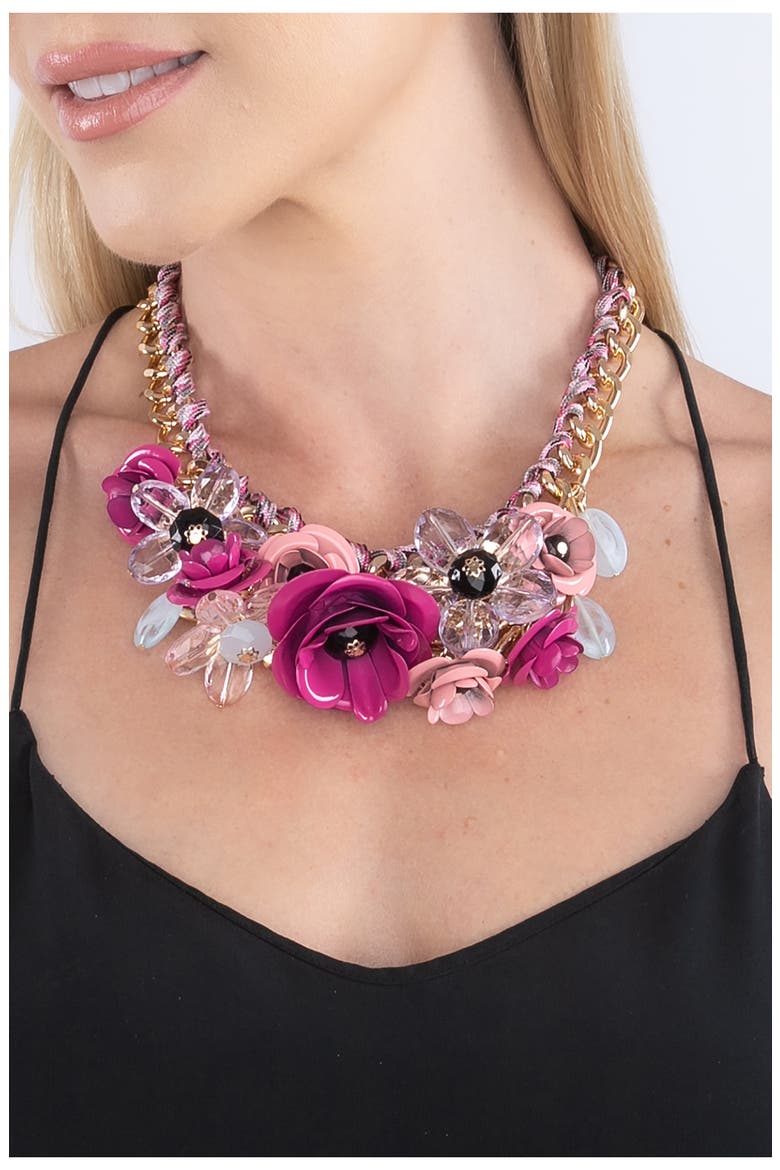 Posh Floral Cluster Chain Bib Necklace, Alternate, color, GOLD