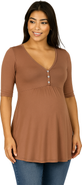 24seven Comfort Apparel Maternity Elbow Sleeve Tunic Top with Button Detail