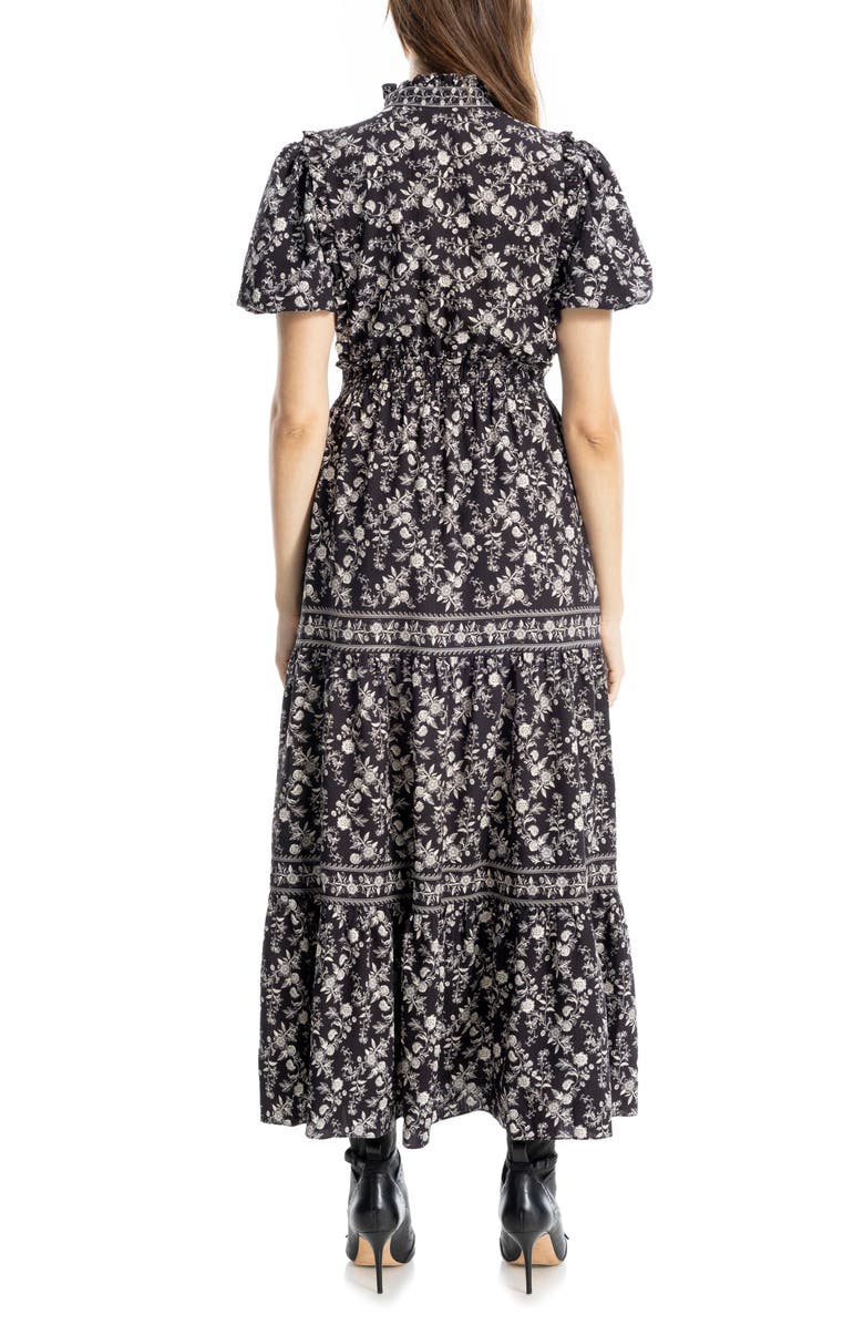 MAX STUDIO Ruffle Bubble Sleeve Tiered Maxi Dress, Alternate, color, Black/ Ivory