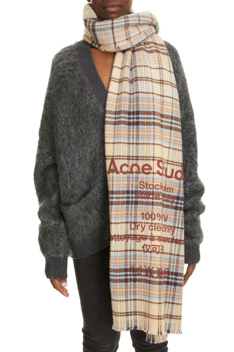 Check Wool Scarf, Main, color, OAT BEIGE/ BROWN