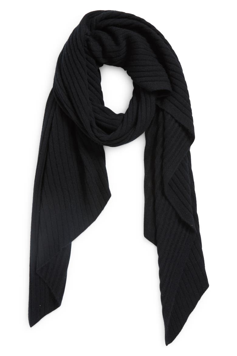 Rib Cashmere Travel Wrap, Alternate, color, BLACK