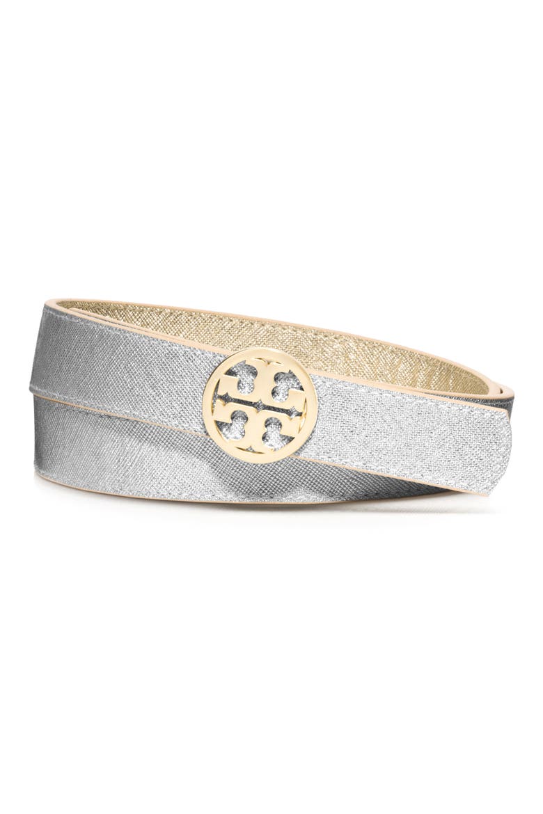 Reversible Metallic Leather Belt, Alternate, color, GOLD/ SILVER