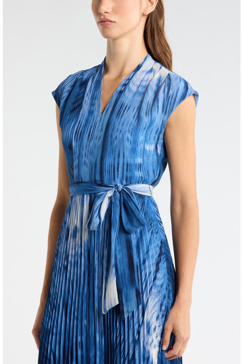 Printed Plissé Tie Waist Midi Dress, Alternate, color, BLUE MULTI