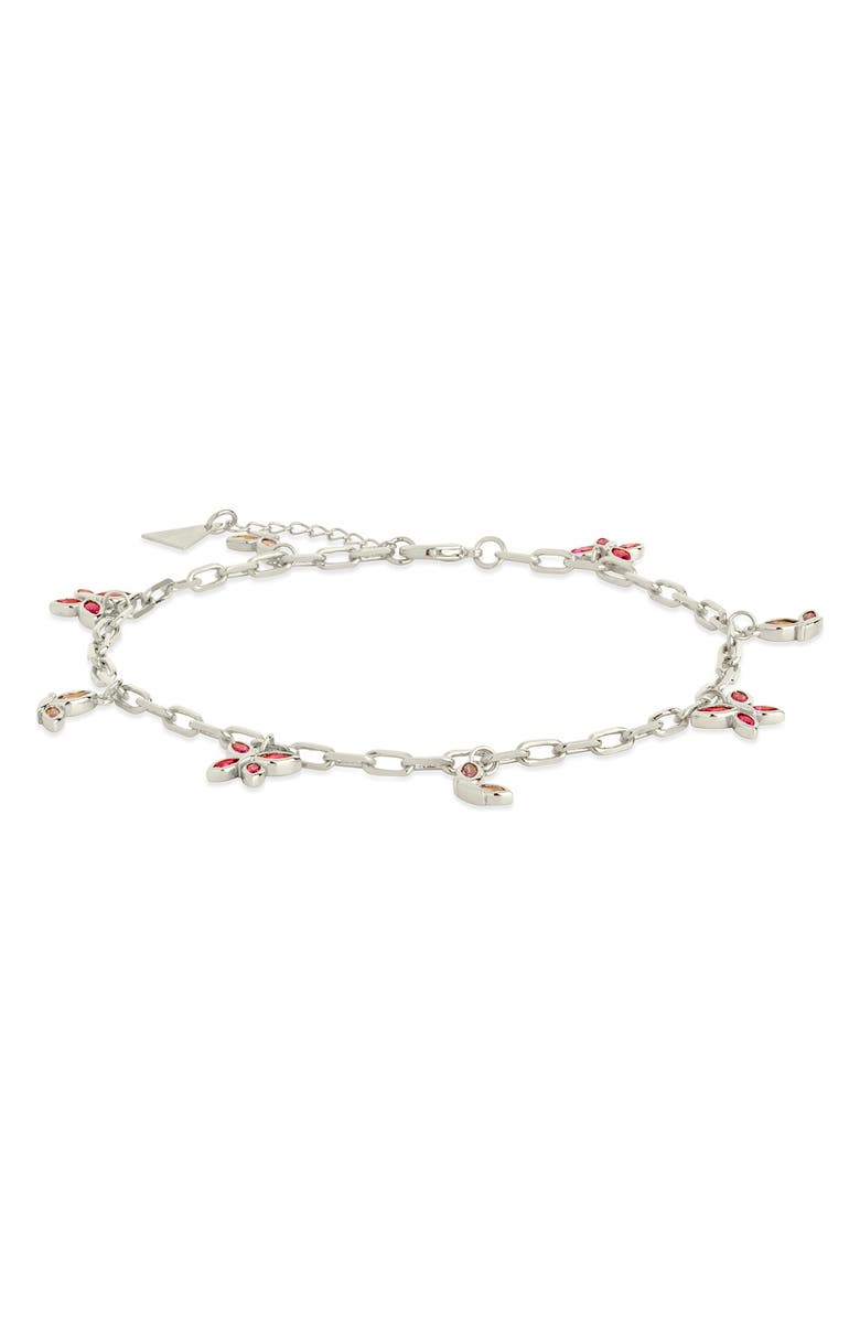 Sterling Forever Caria Cubic Zirconia Butterfly Anklet, Alternate, color, Silver