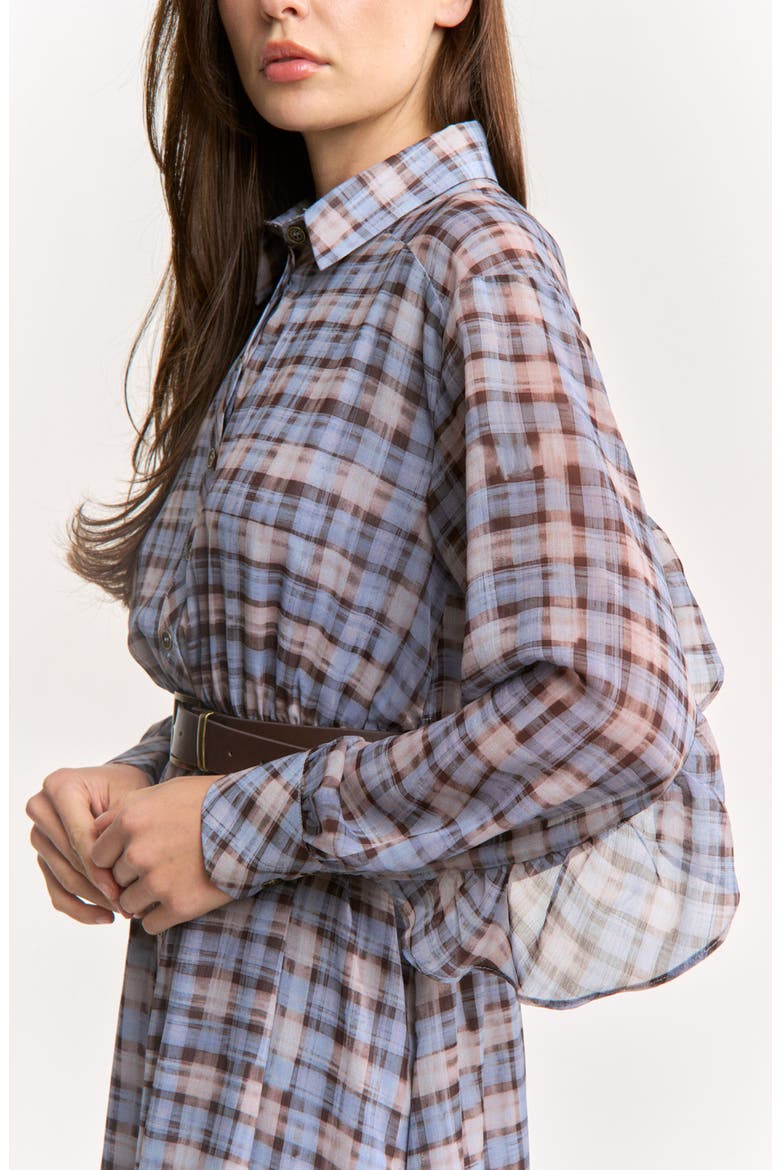 Briar Plaid Ruffle Long Sleeve Shirtdress, Alternate, color, DUSTY BLUE BROWN