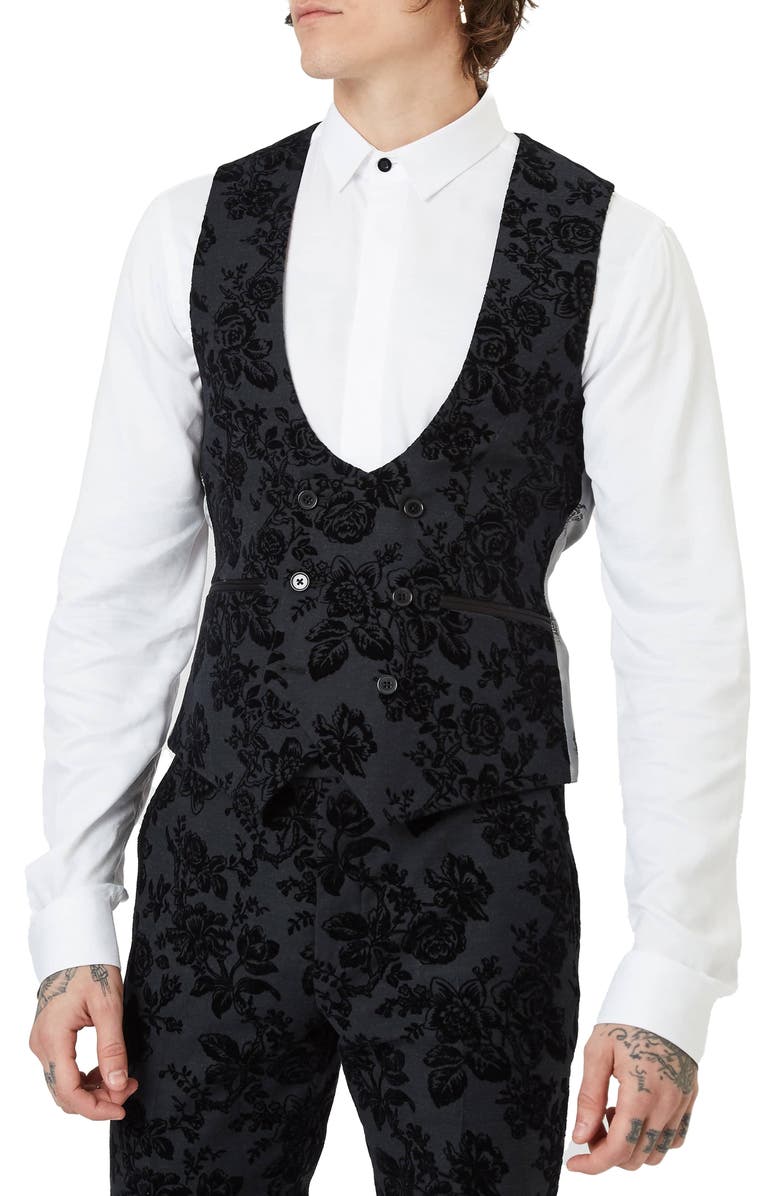Twisted Tailor Fleet Skinny Fit Wool Blend Tuxedo Waistcoat, Main, color, 