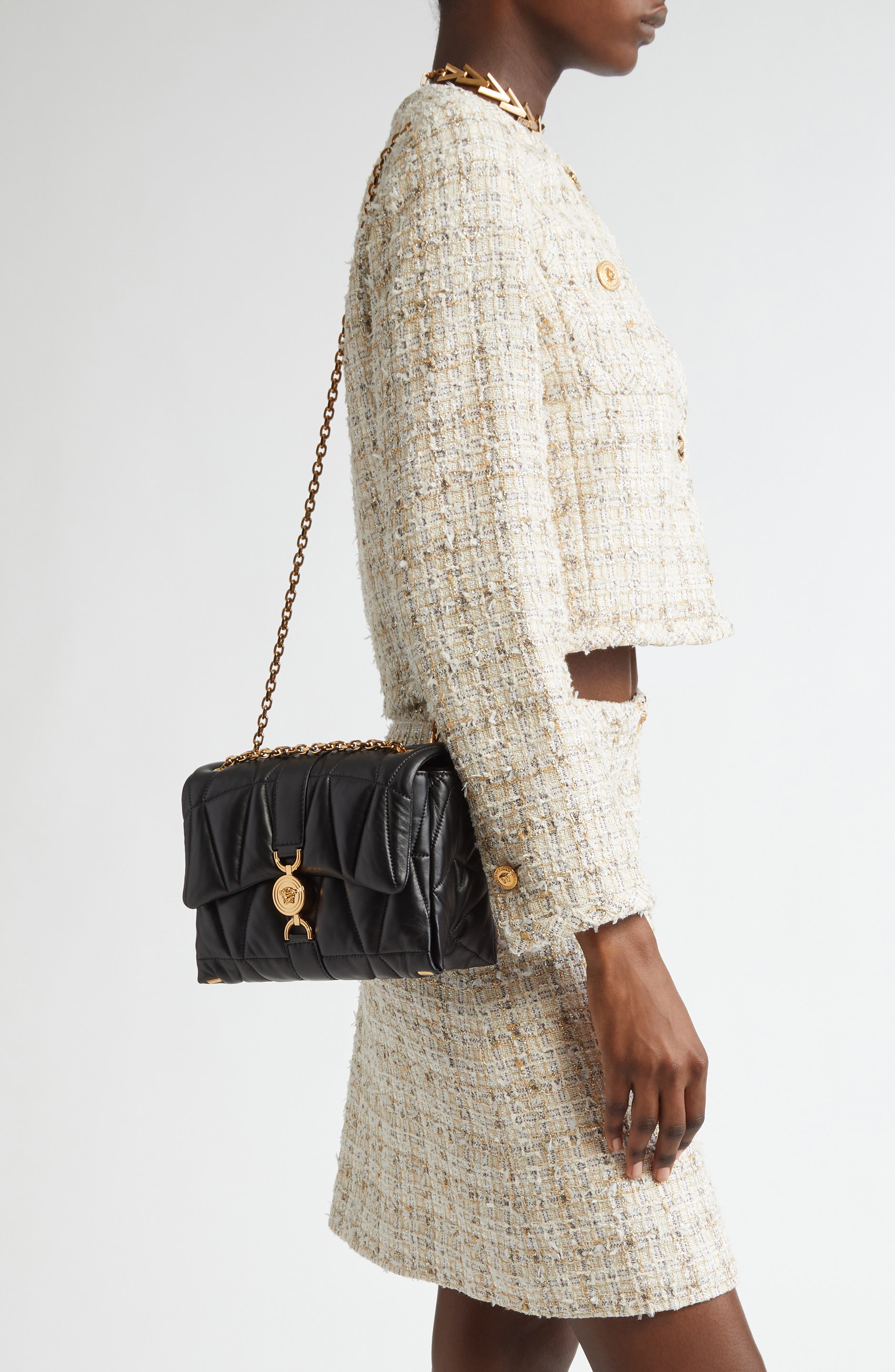 Versace Medusa 95 Soft Quilted Leather Shoulder Bag, Alternate, color, 