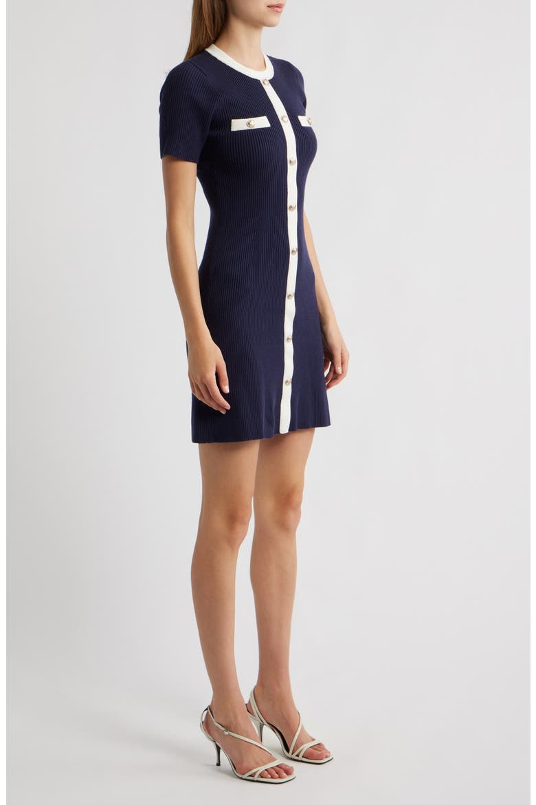 Button Detail Rib Sweater Minidress, Alternate, color, BLUE