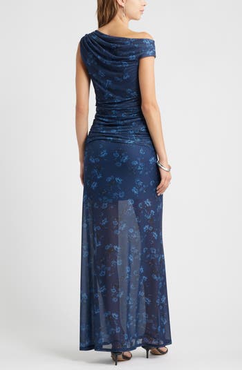 One-Shoulder Mesh Maxi Dress