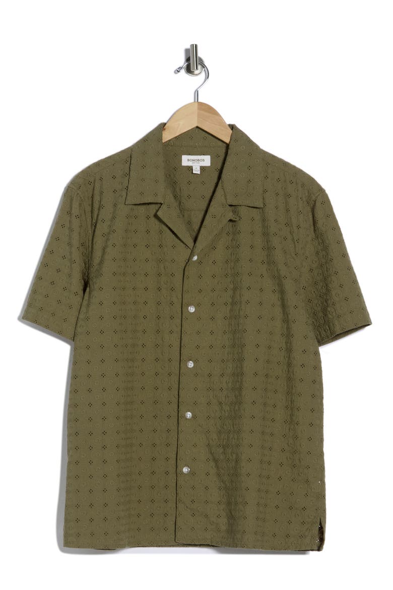 Riviera Short Sleeve Cotton Shirt, Alternate, color, OLIVE GREEN EYELET