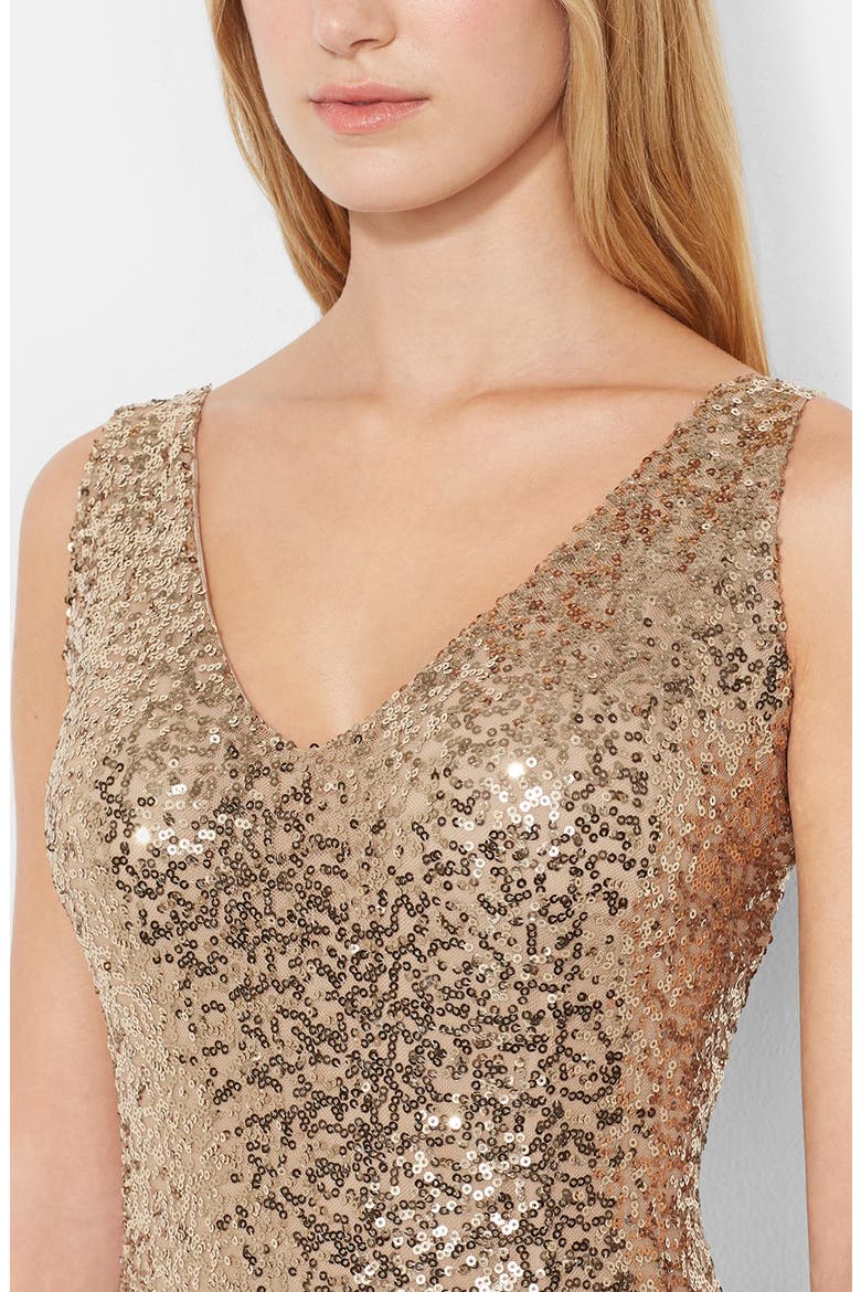Sequin V-Neck Gown, Alternate, color, WHITE SAND SHINE