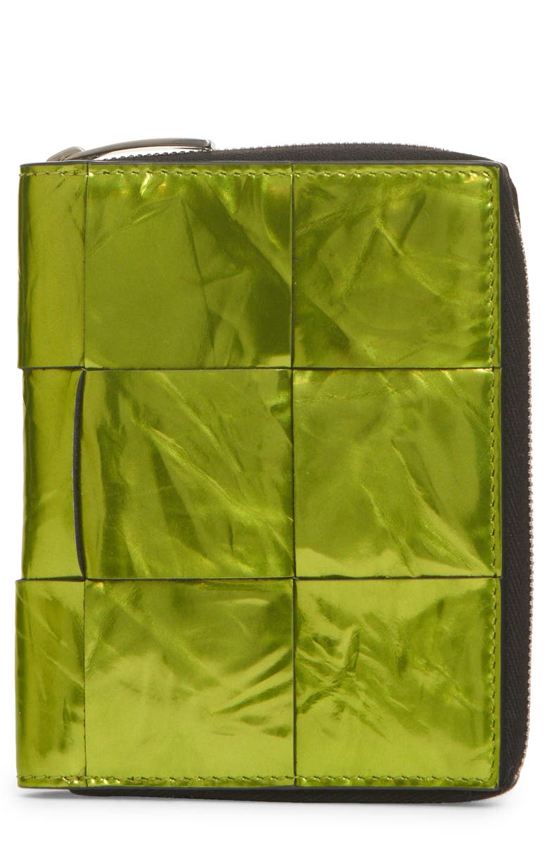 Bottega Veneta Intrecciato Metallic Leather Zip Wallet, Main, color, 