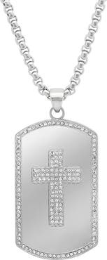 HMY JEWELRY Men's CZ Cross Dogtag Pendant Necklace