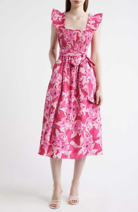 Smocked Ruffle Midi Dress