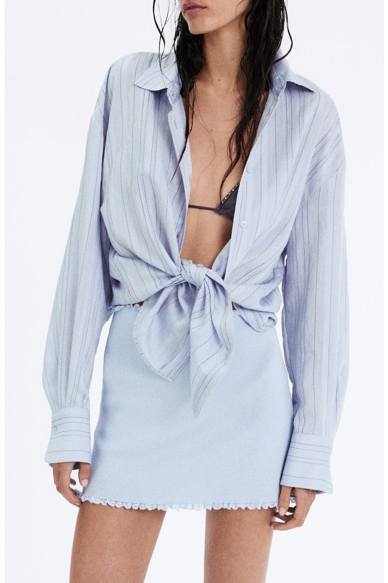 Oversize Stripe Button-Up Shirt, Main, color, BLUE