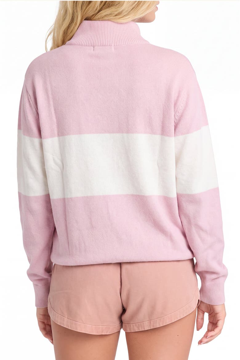 Colorblock Stripe Quarter Zip Cotton Sweater, Alternate, color, Pink/White