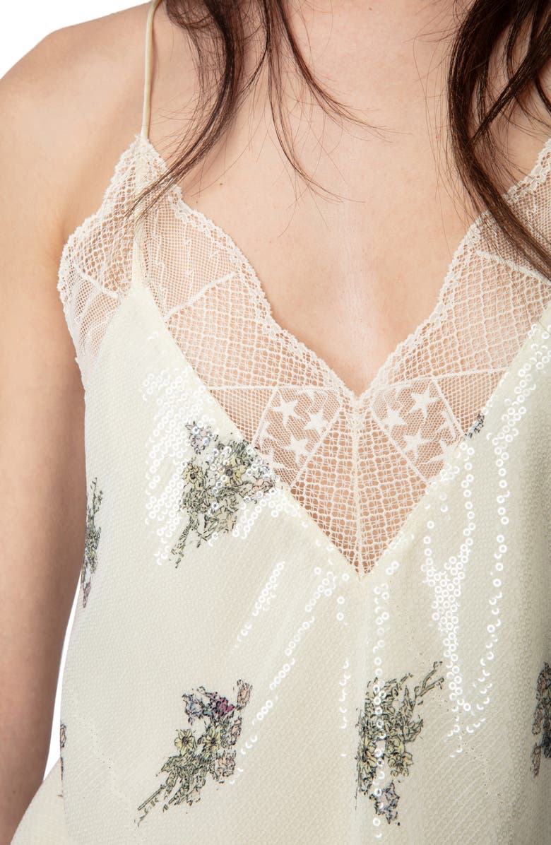 Zadig & Voltaire Christy Floral Sequin Camisole, Alternate, color, Mastic