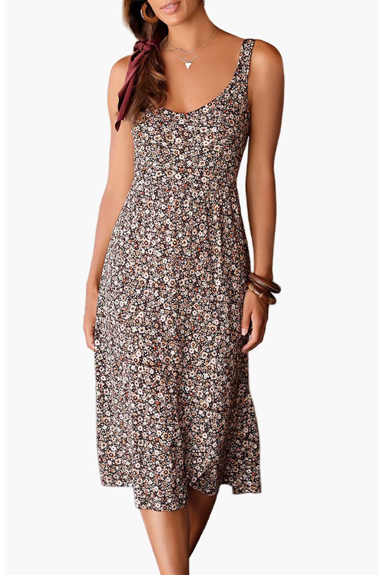 Floral Bow Detail Dress, Main, color, Brown Multi