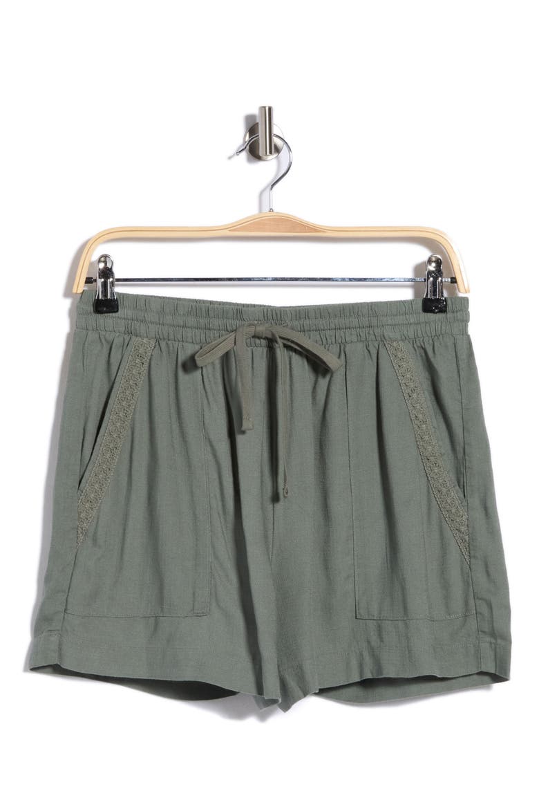Marseilles Lace Trim Shorts, Alternate, color, OLIVE GREEN
