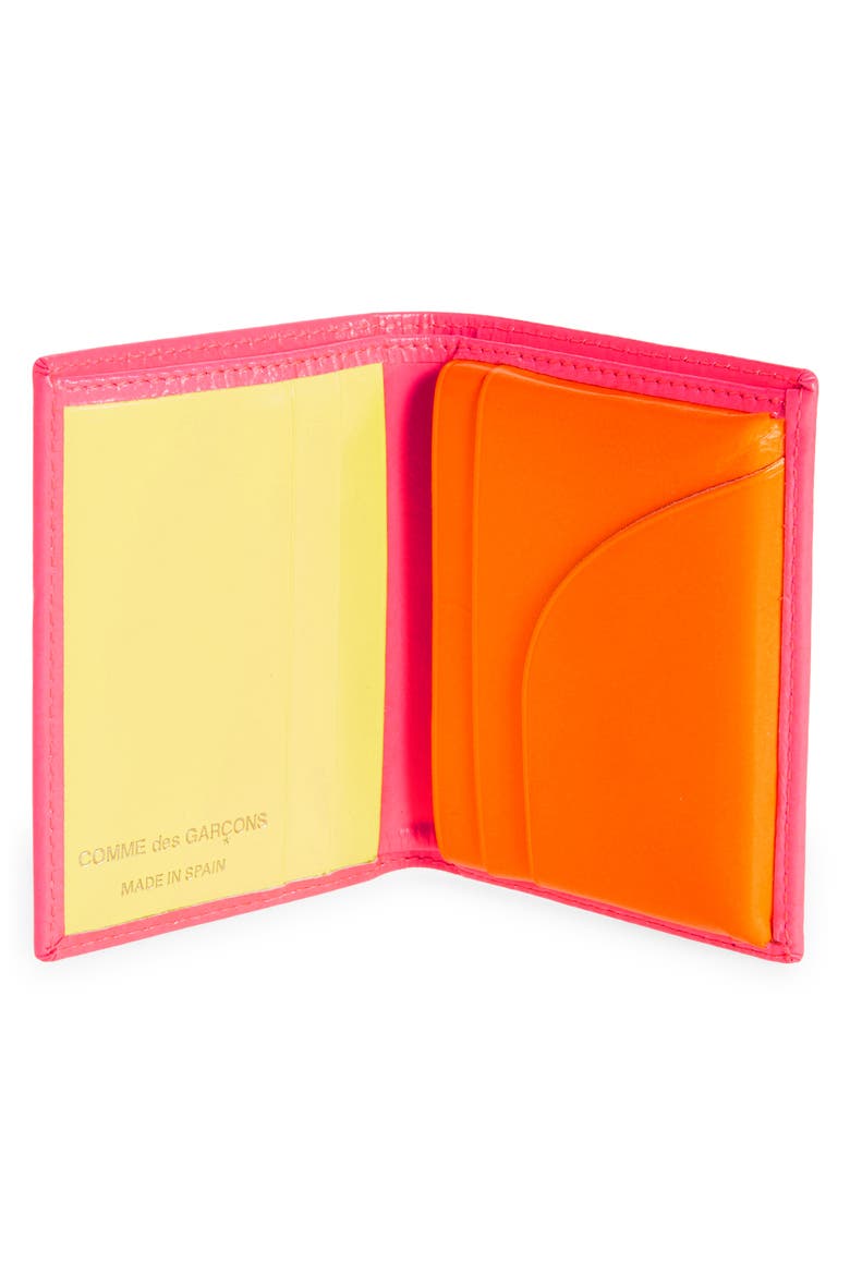 Super Fluorescent Leather Bifold Wallet, Alternate, color, PINK/ YELLOW