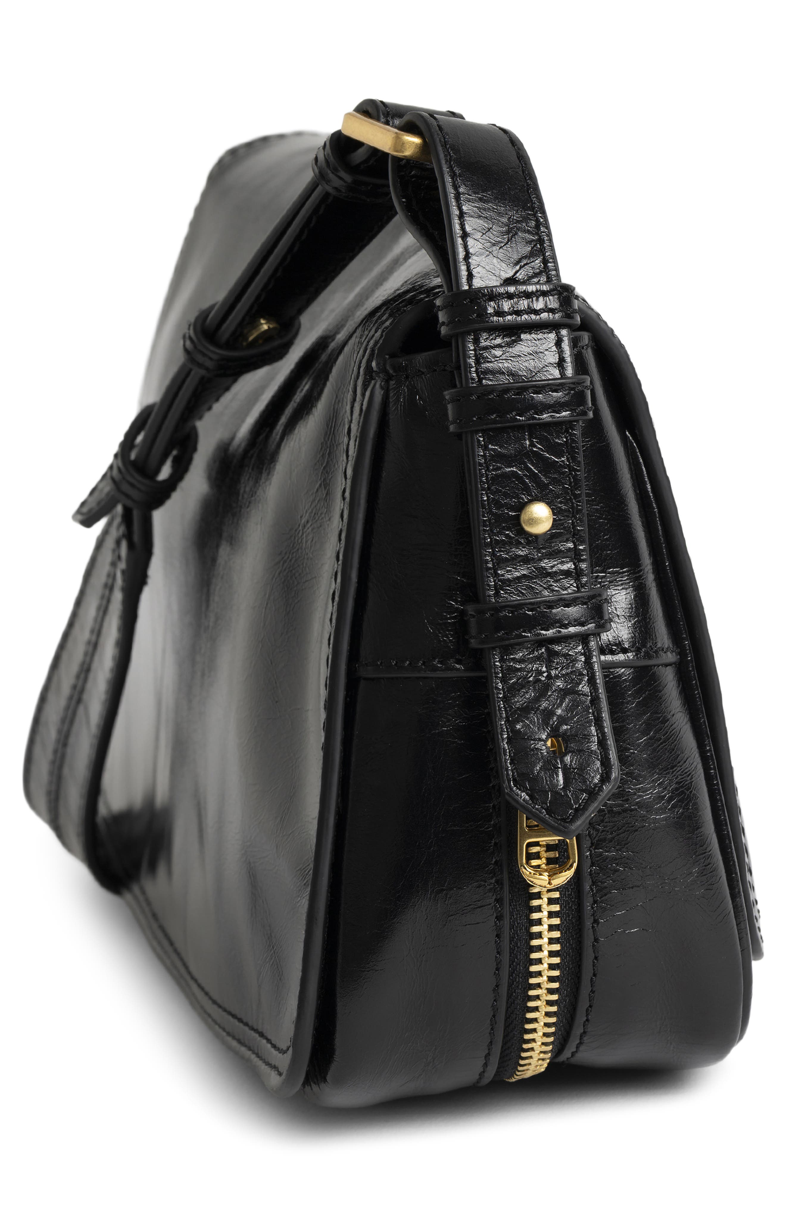 Zadig & Voltaire Le Zouzou Patent Leather Bag, Alternate, color, Black