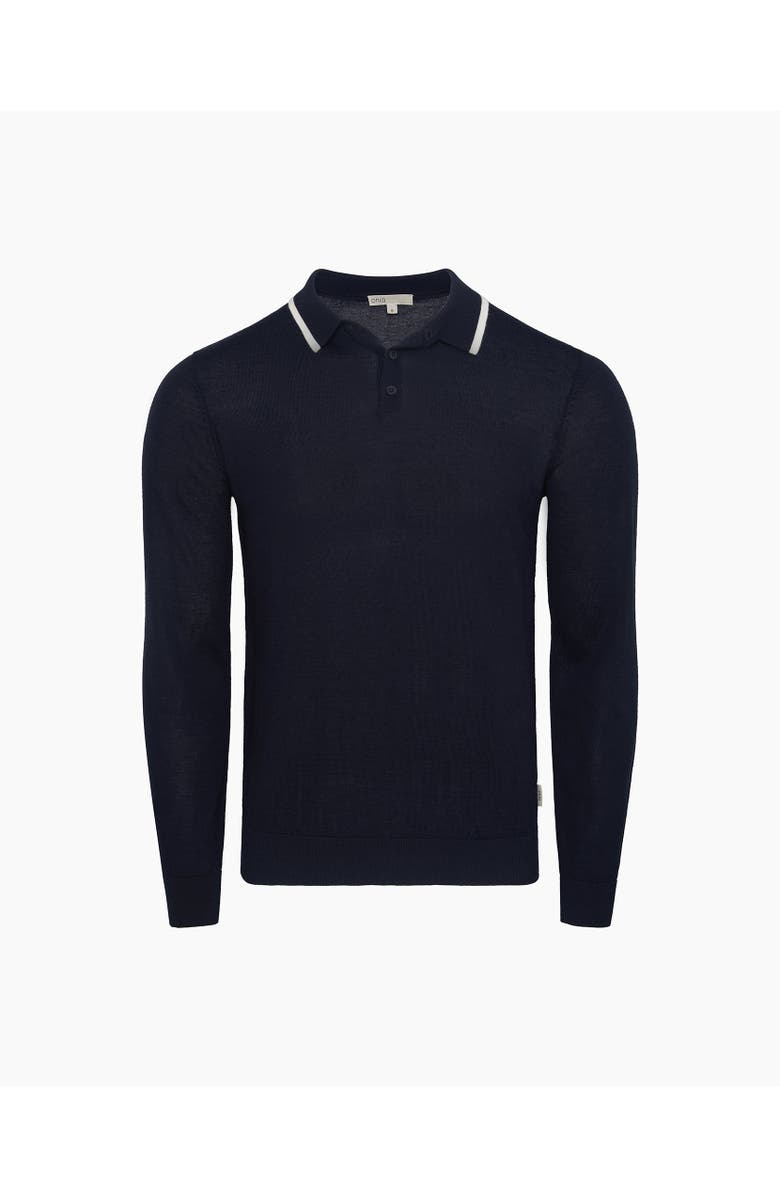 Onia Extra Fine Merino Wool Long Sleeve Polo, Alternate, color, Midnight/White